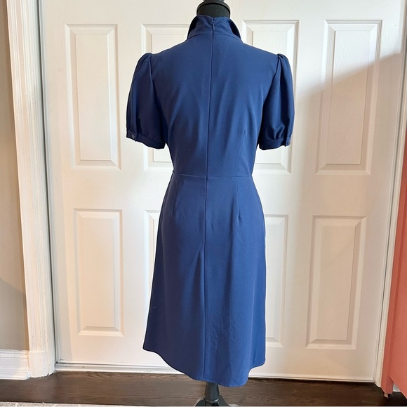 Peter Nygard Navy Blue Wrap Style Short Sleeve Dress with Scrolling Appliqué - Picture 8 of 10